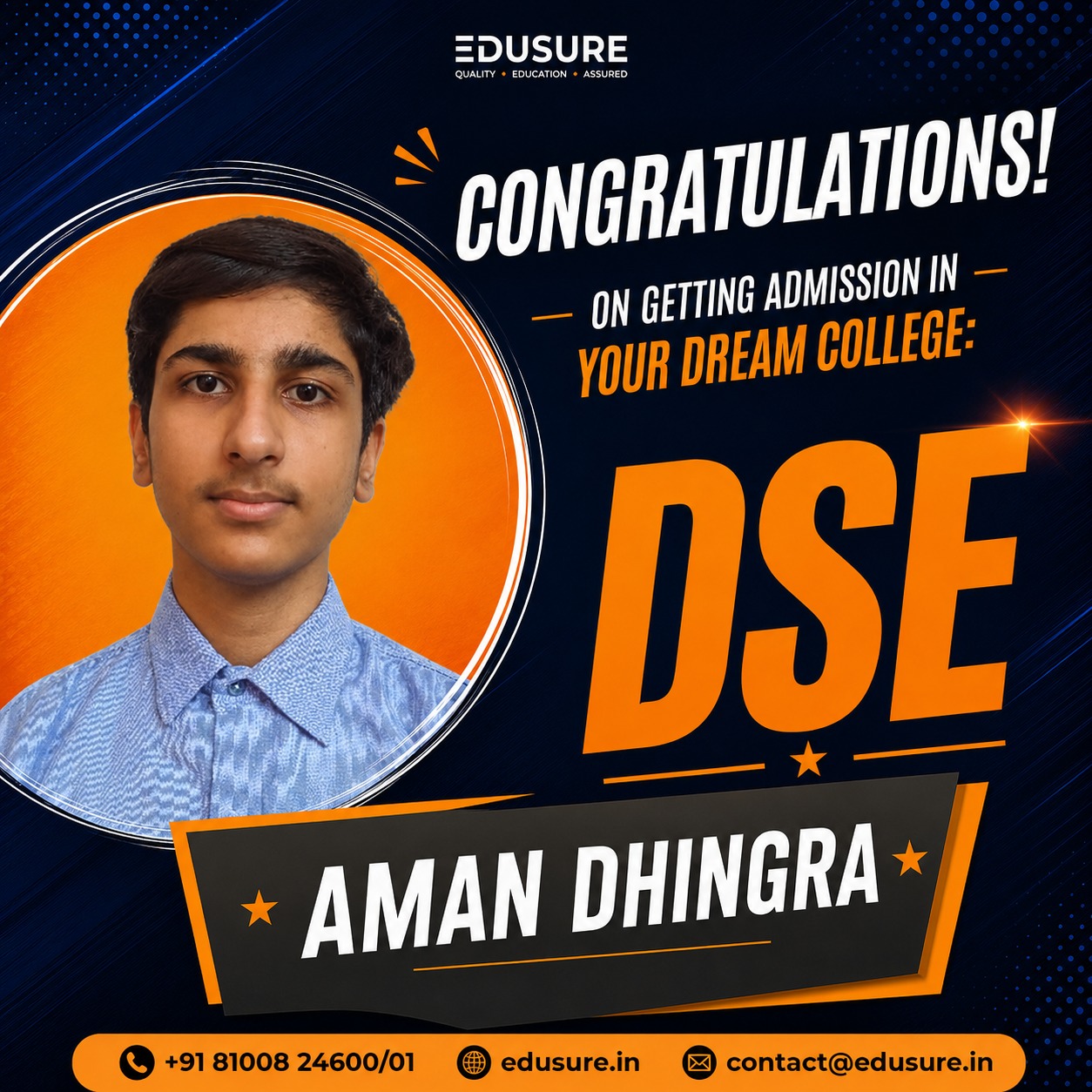 dse aman dhingra selected
