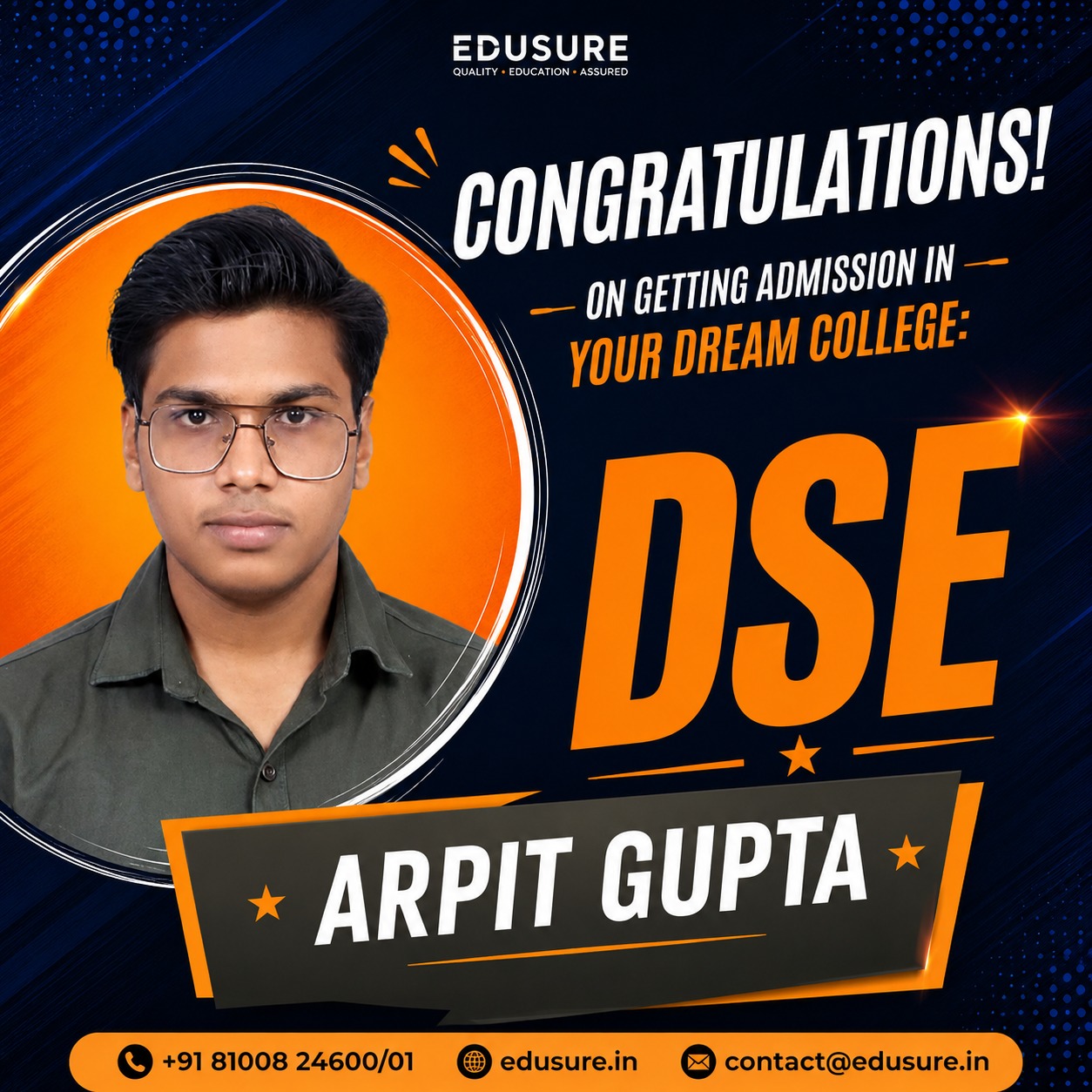 dse arpit gupta selected