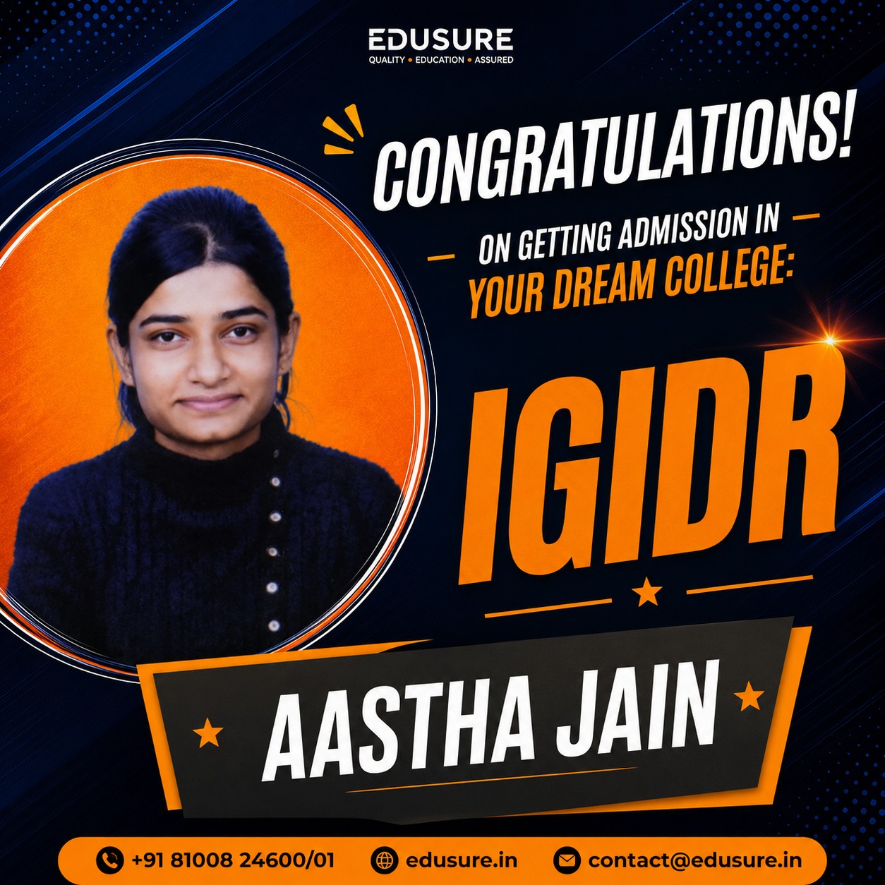 igidr aastha jain selected