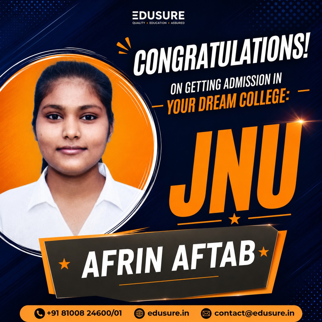 jnu afrin aftab selected